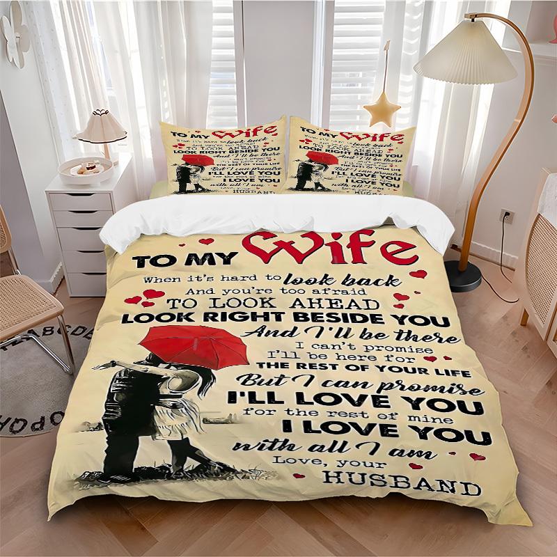 3pcs bedding set Love vows to wife Includes 1 Comforter + 2 Pillowcases, Without Pillow Inserts, Soft Comfortable, Lightweight Breathable, P