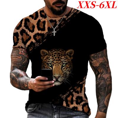 XXS-6XL Футболка размера плюс для мужчин с принтом животных леопарда, летняя повседневная футболка с коротким рукавом, топы с круглым вырезом, пуловер, мужская одежда