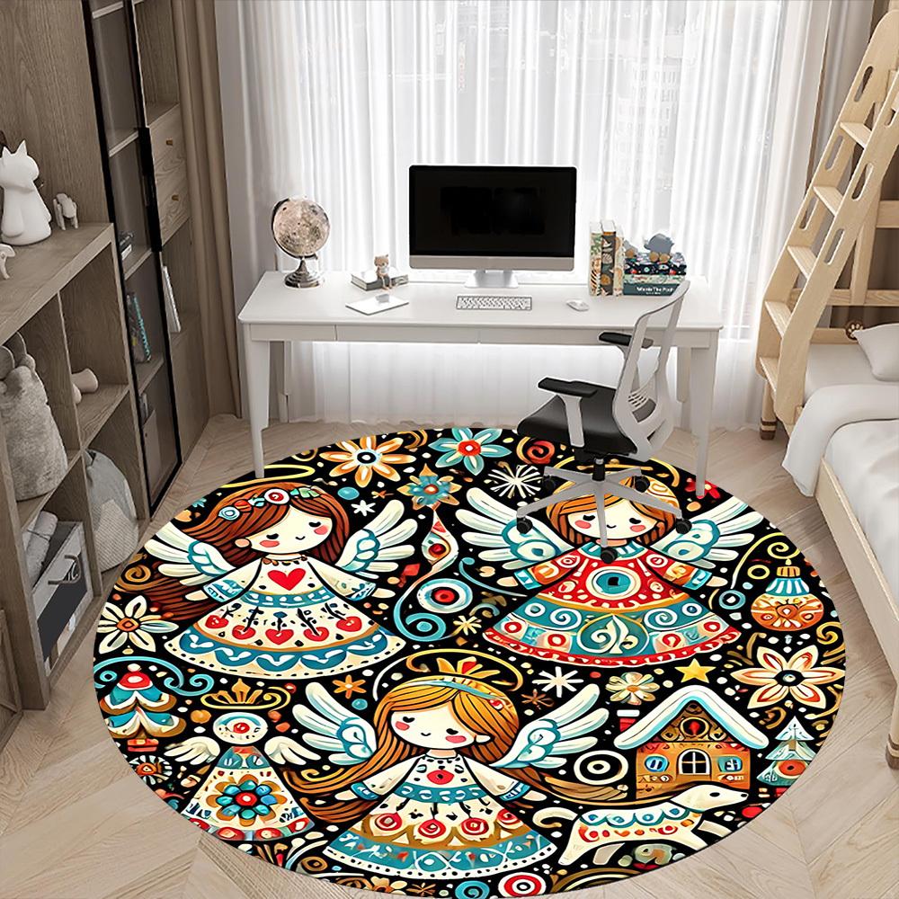 1pc Angelic Winter Office Round Area Rug, Under Office Chairs Bedroom Living Room Home Decor, Room Deco, Available in Various Sizes