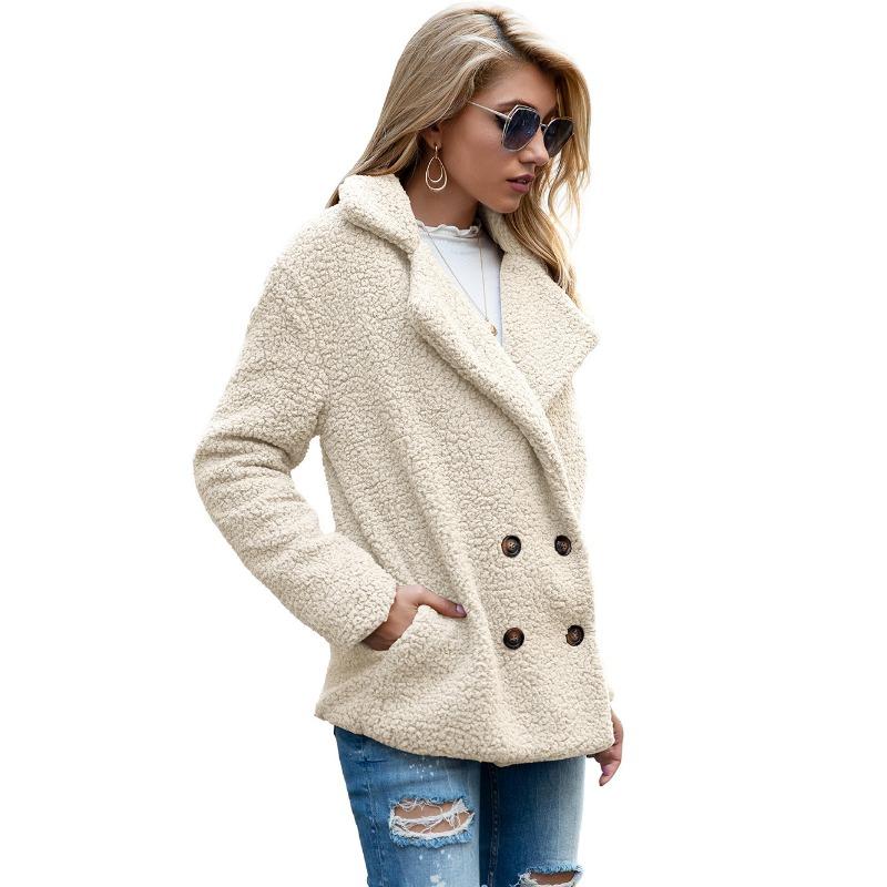 Plus Size Autumn and Winter Women's Button Fur Coat Lapel Loose Fleece Coat