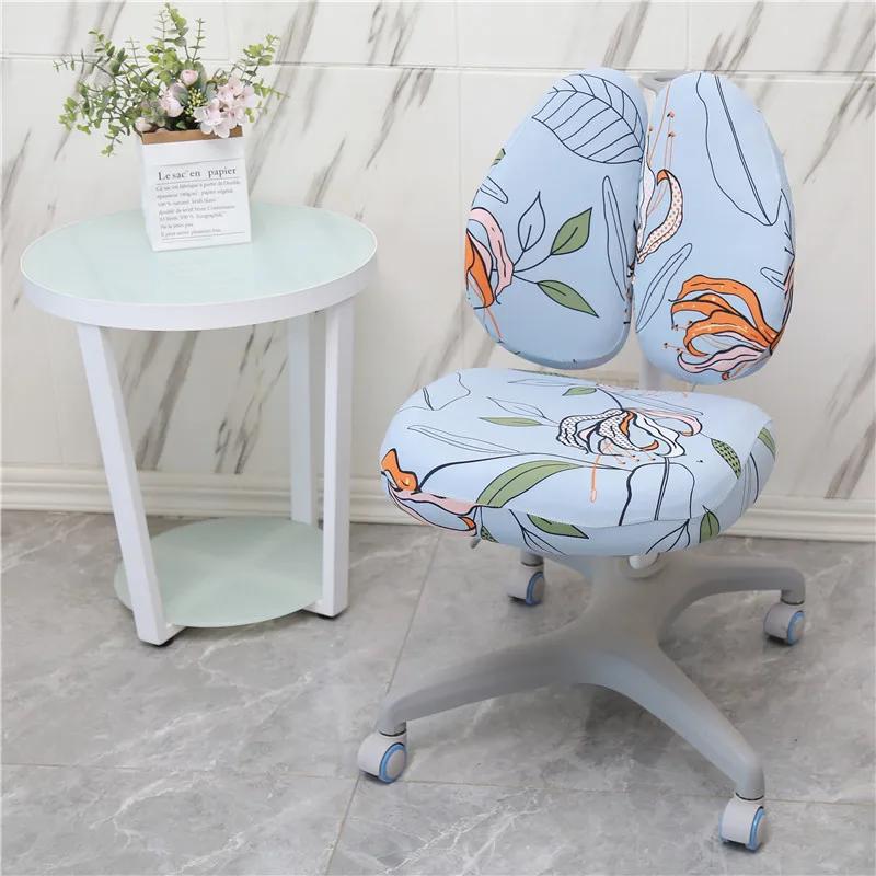 Children Study Chair Cover Elastic Double Back Kids Student Writing Rotating Lift Chair Protector Cover Seat Backrest Case