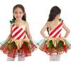 Kids Girls Elf Christmas Dress Sequin Stripes Carnival Festival Santa Cosplay Costume Ballet Leotard Tutu Dress Dancewear