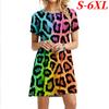 S-6XL Платье больших размеровЛеопардовое женское платье с градиентным принтомЛетние короткие платья с коротким рукавомПростое повседневное свободное женское платье