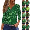 Женская ул.. Повседневный топ на пуговицах с V-образным вырезом и принтом ко Дню Святого Патрика, универсальный, с рукавами 3/4
