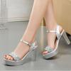 Большие размеры 34-43 Туфли-лодочки для женщин Летняя обувь Шикарное женское платье Высокие каблуки Толстые женские босоножки на платформе Модная обувь для вечеринок
