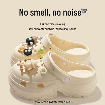 Женские милые сандалии для пляжа с закрытым носком, увеличивающие рост, нескользящие, на толстой подошве