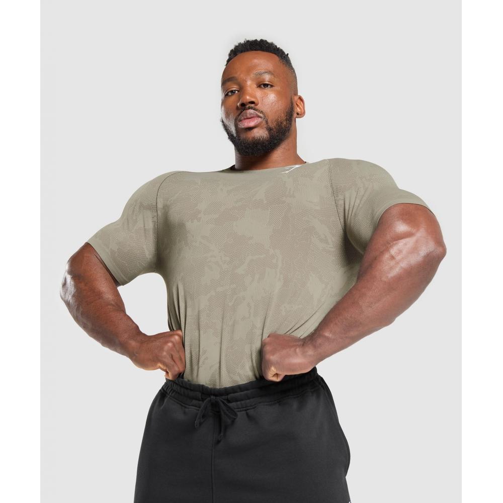 Gymshark Футболка с геометрическим узором, бесшовная, льняная, коричневая, камуфляжная, коричневая A5a2d Nb2d