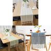 Retro Table Runner Elegant Hand Woven Cotton Linen Dining Table Runner with Tassels for Wedding Home
