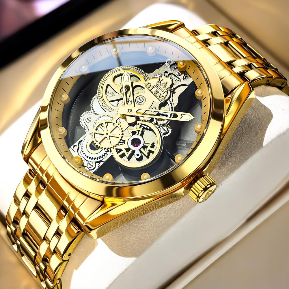 OLEVS Men's Watches Trend Fashion Hollow-out Dial Original Brand Quartz Wristwatch Gear Second Hand Waterproof Luminous New 3725
