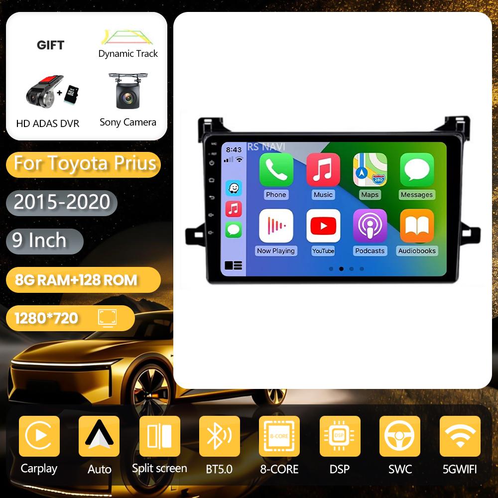 Android 16 pour Toyota Prius XW50 2015-2020 Carplay Auto Radio de voiture Lecteur multimédia DSP Autoradio Stéréo Écran 2K Radio de voiture