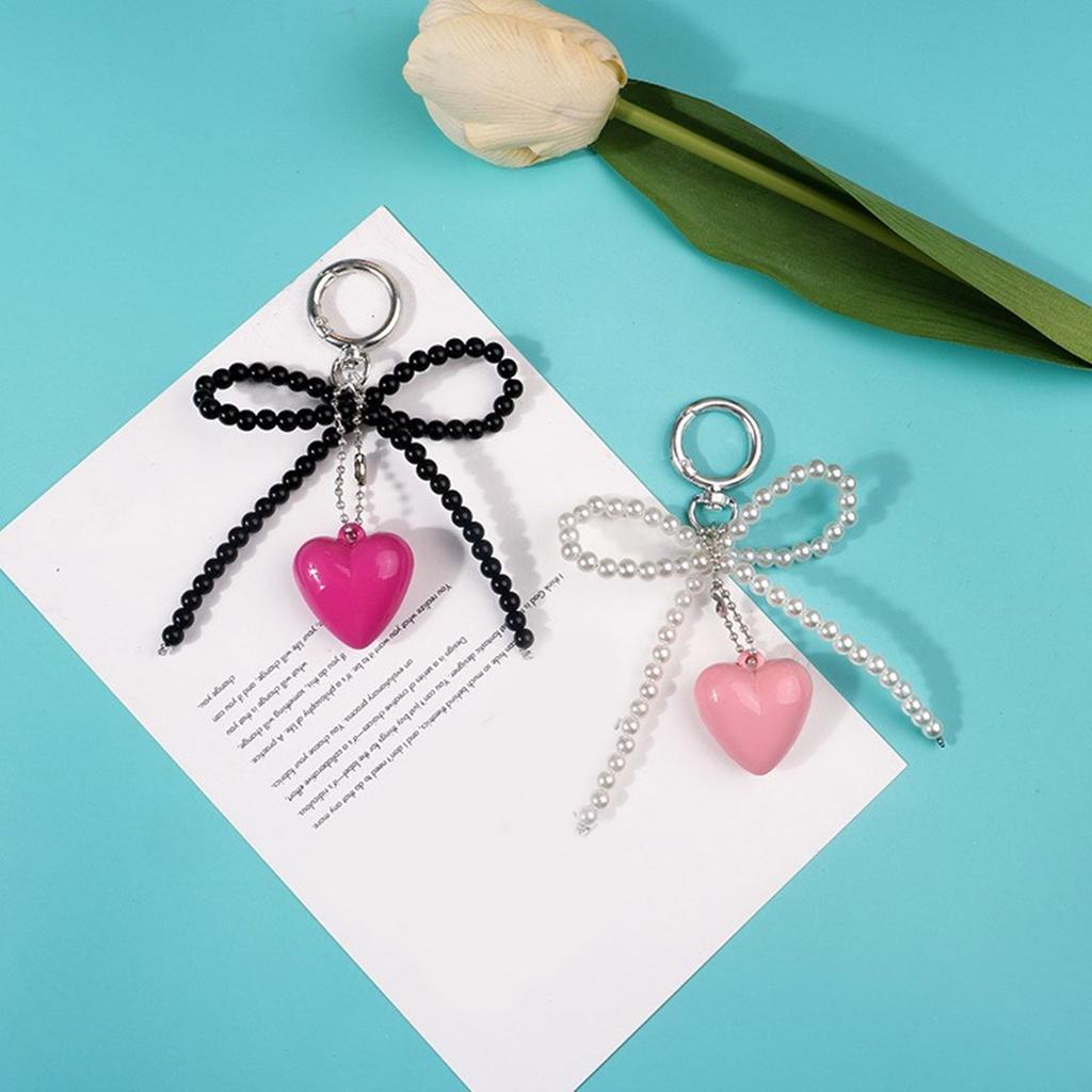 Heart Shaped Bead Keychain with Handmade Detail Lovely Heart Shaped Keychain Unique Beaded Bowknot Stylish Phone Straps