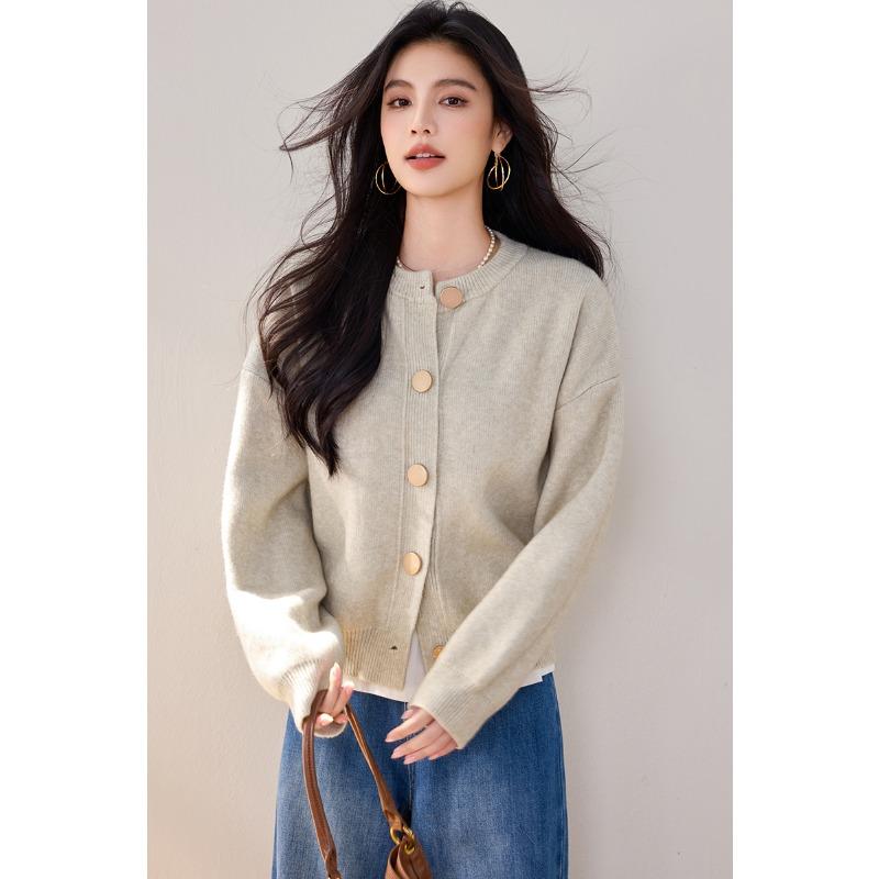 Elegant Fashion Korean Style Autumn Winter Women Knitted Cardigan O Neck Knitting Loose Casual Outerwear Ladies' Basic Warm Overcoat