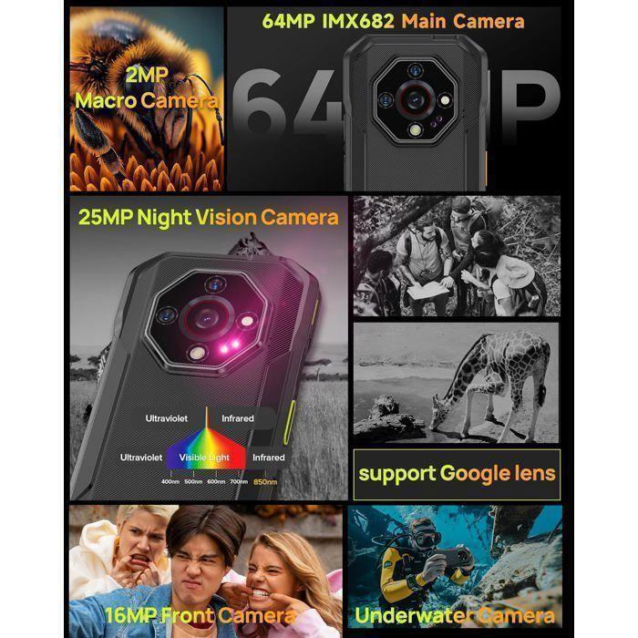 Téléphone Portable Incassable 5G Ulefone Armor X32 Pro 16+256Go 6500mAh 5,65" 64MP Caméra Smartphone Robuste Dural SIM/NFC Orange