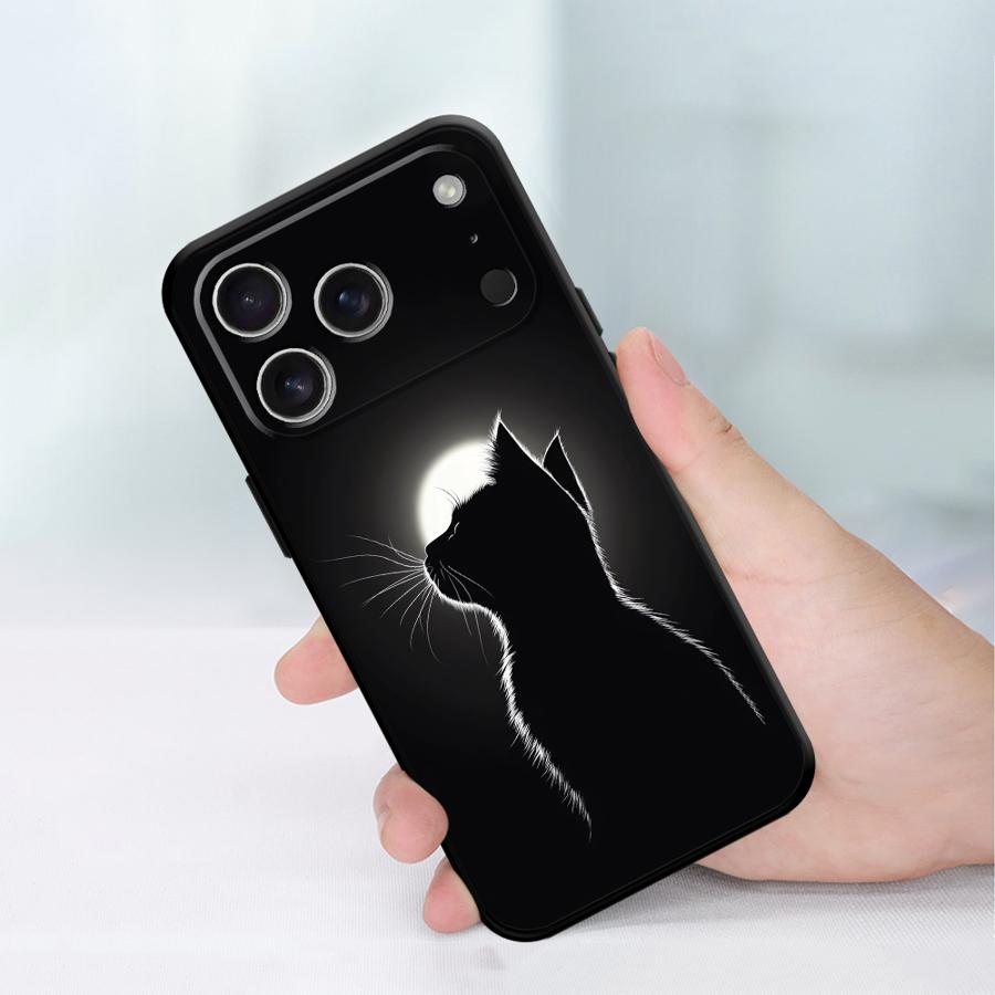 Чехол для Apple iPhone 17 Pro Max 14 15 Pro 7 8 13 11 12 Air XR XS MAX 16 Funda Чехол для телефона Черный Лунный Кот