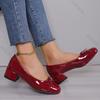 Женские туфли-лодочки на толстом каблуке, женские туфли с круглым носком и бантом, милые, винно-красные, для офиса, туфли Мэри Джейн, модные туфли на невысоком каблуке для женщин