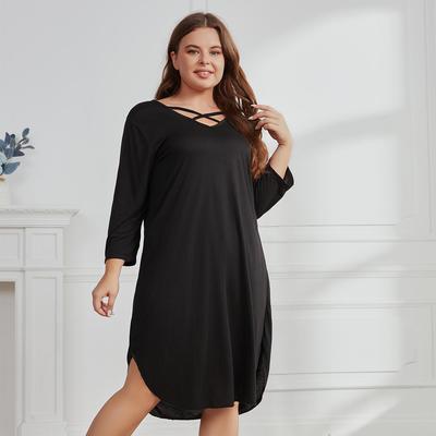 Женское однотонное длинное платье больших размеров, модное повседневное однотонное свободное платье с длинными рукавами, ночная рубашка