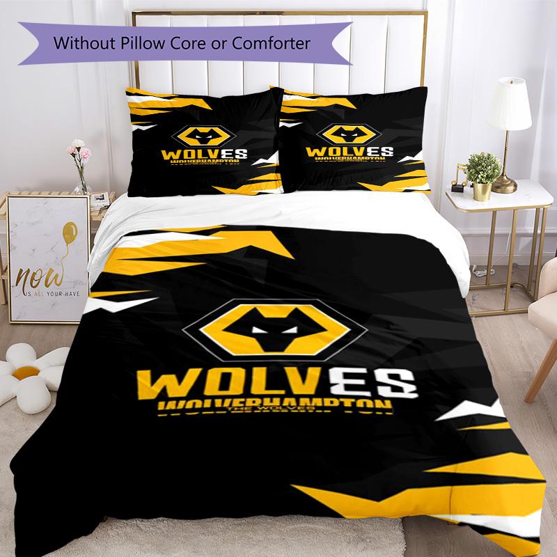 Wolves Football Club Emblem Printed Pattern Duvet Cover Set – includes 1 duvet cover and 2 matching pillowcases Bedroom decor Christmas gifts
