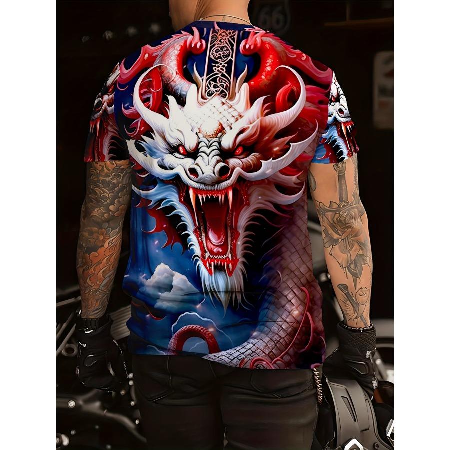 Short Sleeve Plus Size Summer Tee Men Outfit Red Dragon 3d Print T Shirts Mens Casual Sportwear T Shirt Male