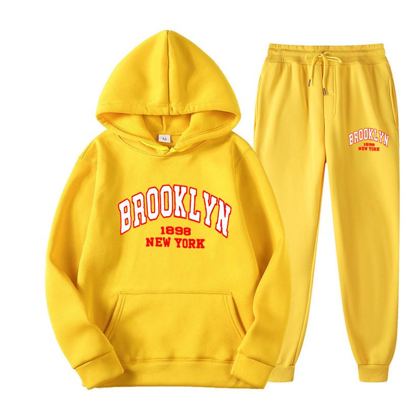 Brooklyn 1898 женский костюм модный повседневный спортивный костюм из 2 предметов пуловер с капюшоном спортивная одежда толстовка комплект для бега