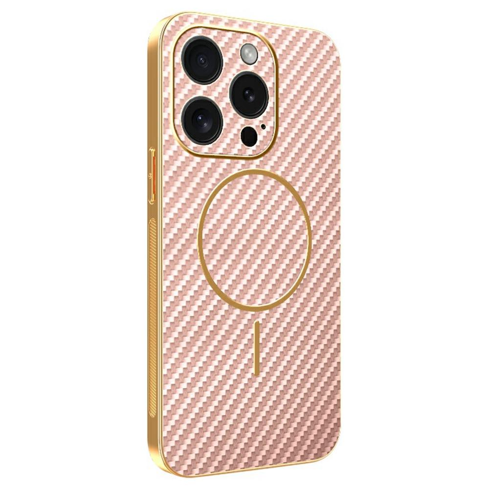 For iPhone 15 Pro Phone Case Carbon Fiber Textured Electroplated TPU Back Cover