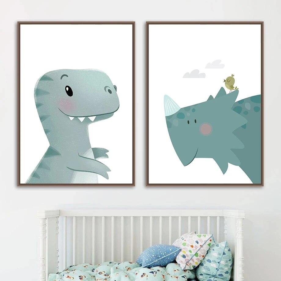Nordic Lovely Nursery Cartoon Art Canvas Painting Alphabet Animals Dinosaur Posters Picture Nursery Kids Room Wall Home Decor
