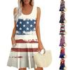 Женские летние платья с принтом, свободные, с U-образным вырезом, без рукавов, сарафаны, платья с карманами