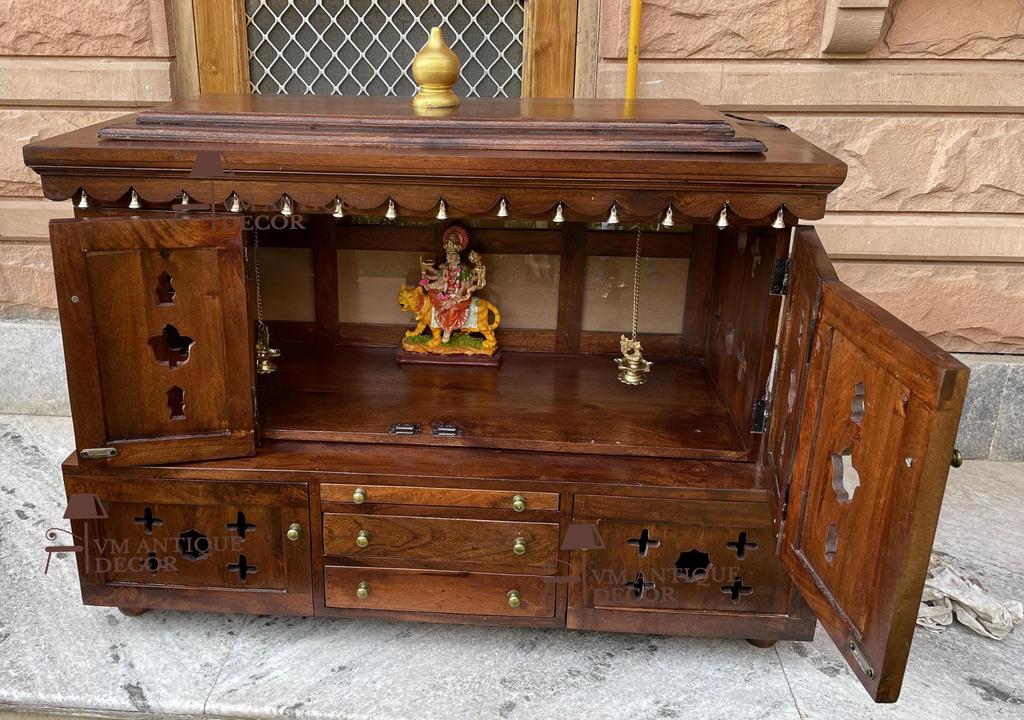 Деревянный Настенный Мандир Храм | Декор Дома Религиозный Храм Идол-Деревянный Мандир с Колокольчиками и Хранилищем Традиционный Домашний Храм Дизайн для Молитвы