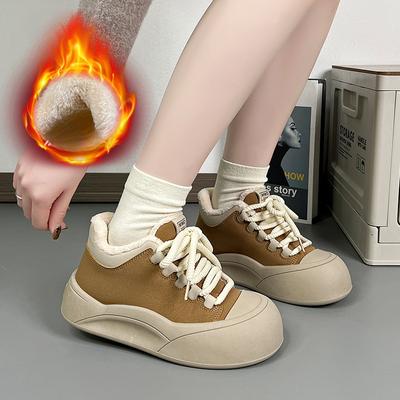 Женские зимние ботинки на толстой платформе, нескользящие короткие ботильоны, с подкладкой из искусственного меха, теплые кроссовки для ходьбы на шнуровке с флисовой подкладкой для женщин