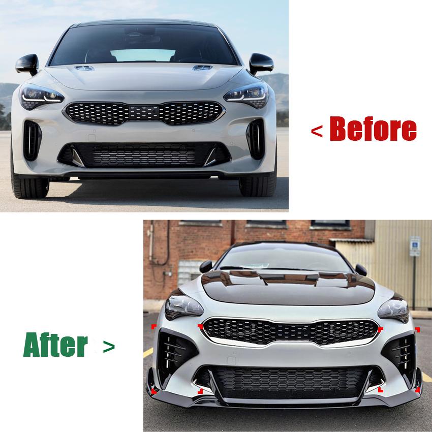 2Pcs Front Bumper Trim Canards For KIA Stinger 2017-2023 Front Bumper Side Vent&Grill Blade Trim Cover Car Styling Accessory