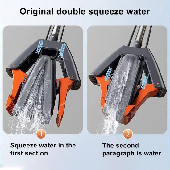 Швабра с 2 супервпитывающими губками, сменными стержнями для швабры, длинная ручка, эргономичный дизайн, маленькая самосжимающаяся швабра для чистки пола