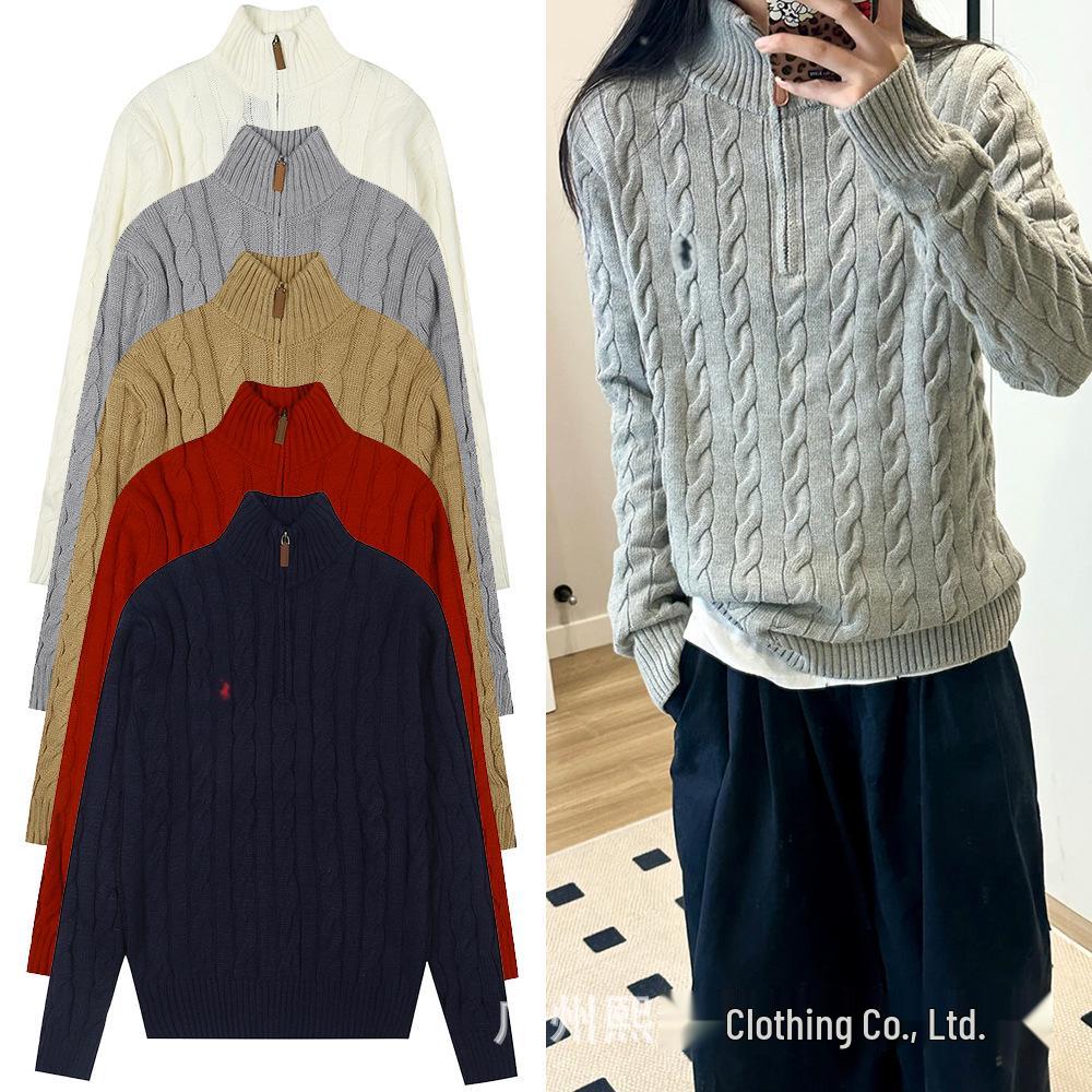 Ralph Women's Thick Knit Half Zip Stand Collar Sweater