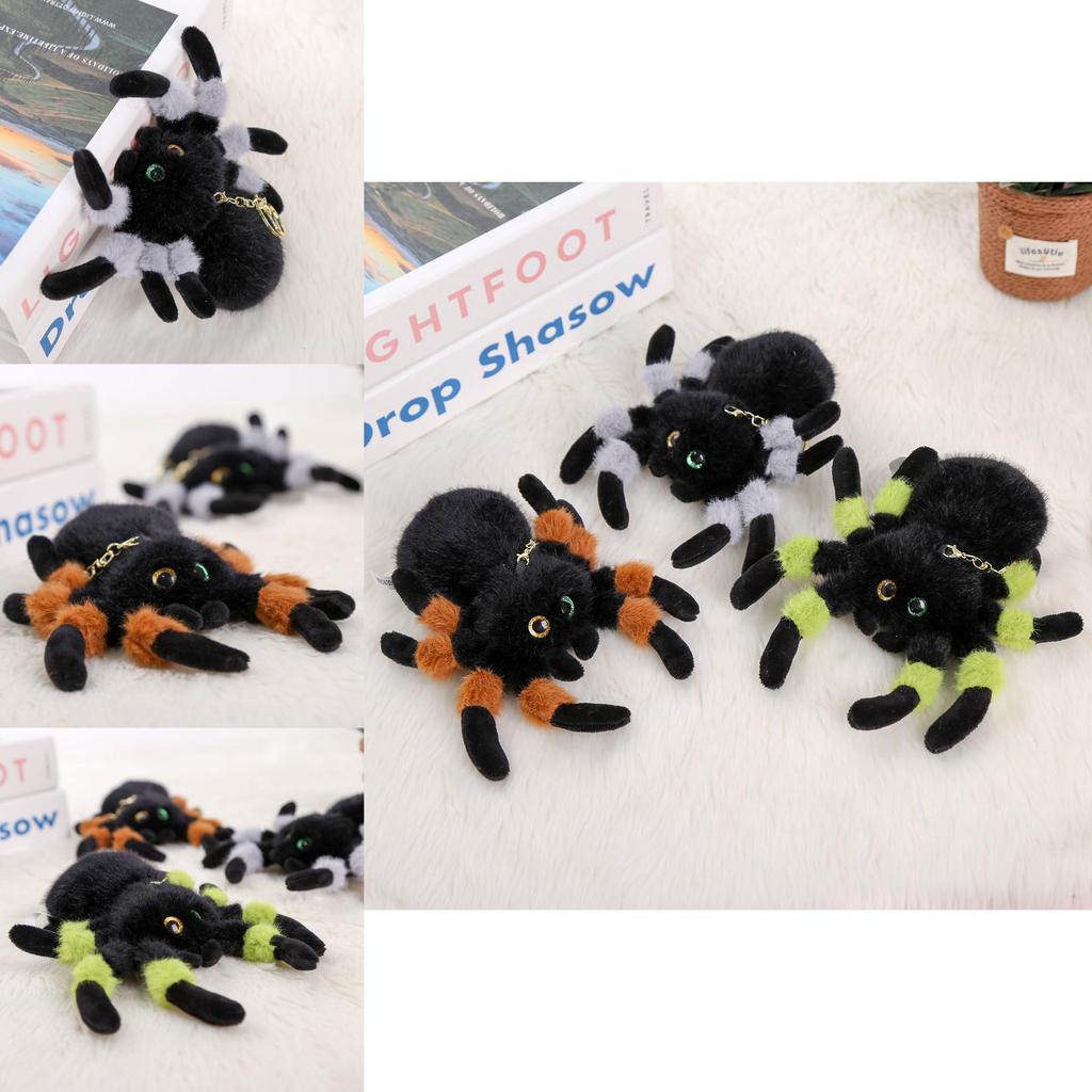 Gray Green Brown Spider Plush Doll With Short Hair For Bag Accessories And Gift Ideas For Girls