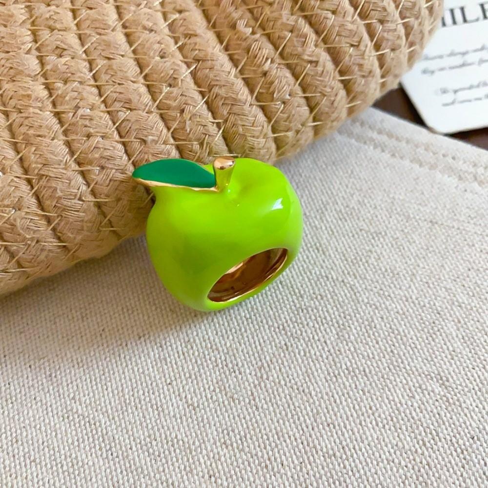 Colorful Enamel Fruit Ring Metal Vintage Ring Personality Geometric Fruit Ring Women