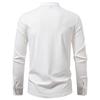 Мужская полосатая рубашка на шнуровке со стойкой воротником, с длинным рукавом, повседневный топ для мужчин, весенне-осенняя мода, многоцветная текстурированная мужская блузка