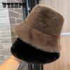Женская шапка-ведро из искусственного меха, мягкая плюшевая однотонная зимняя теплая шапка-рыбак для осени и зимы