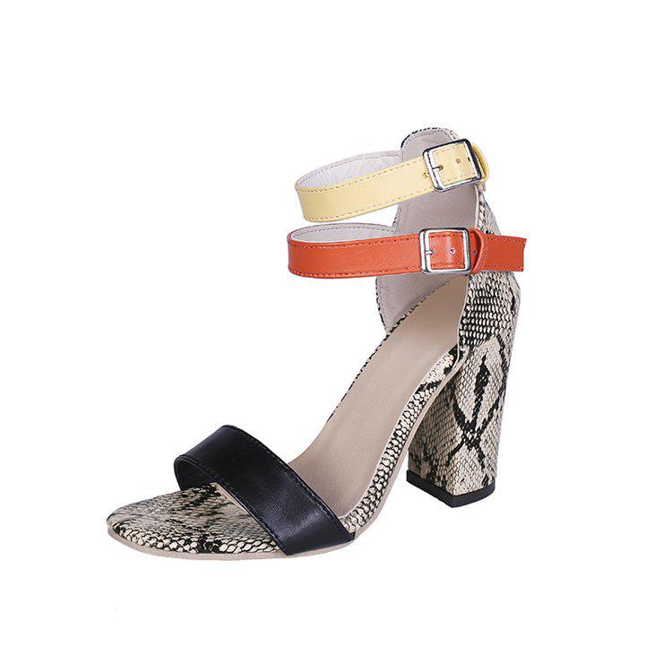 Retro Style Serpentine Patchwork Gladiator Sandals Buckle Peep Toe Thick Heel Platform Fashion Lady Party Shoes Women