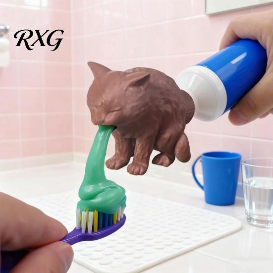 Fun Toothpaste Dispenser for Kids 3D Printed Cat Cap, Funny Vomiting Topper, Decorative Tube Squeezer Creative Adults Bathroom Accessory Unique Gifts