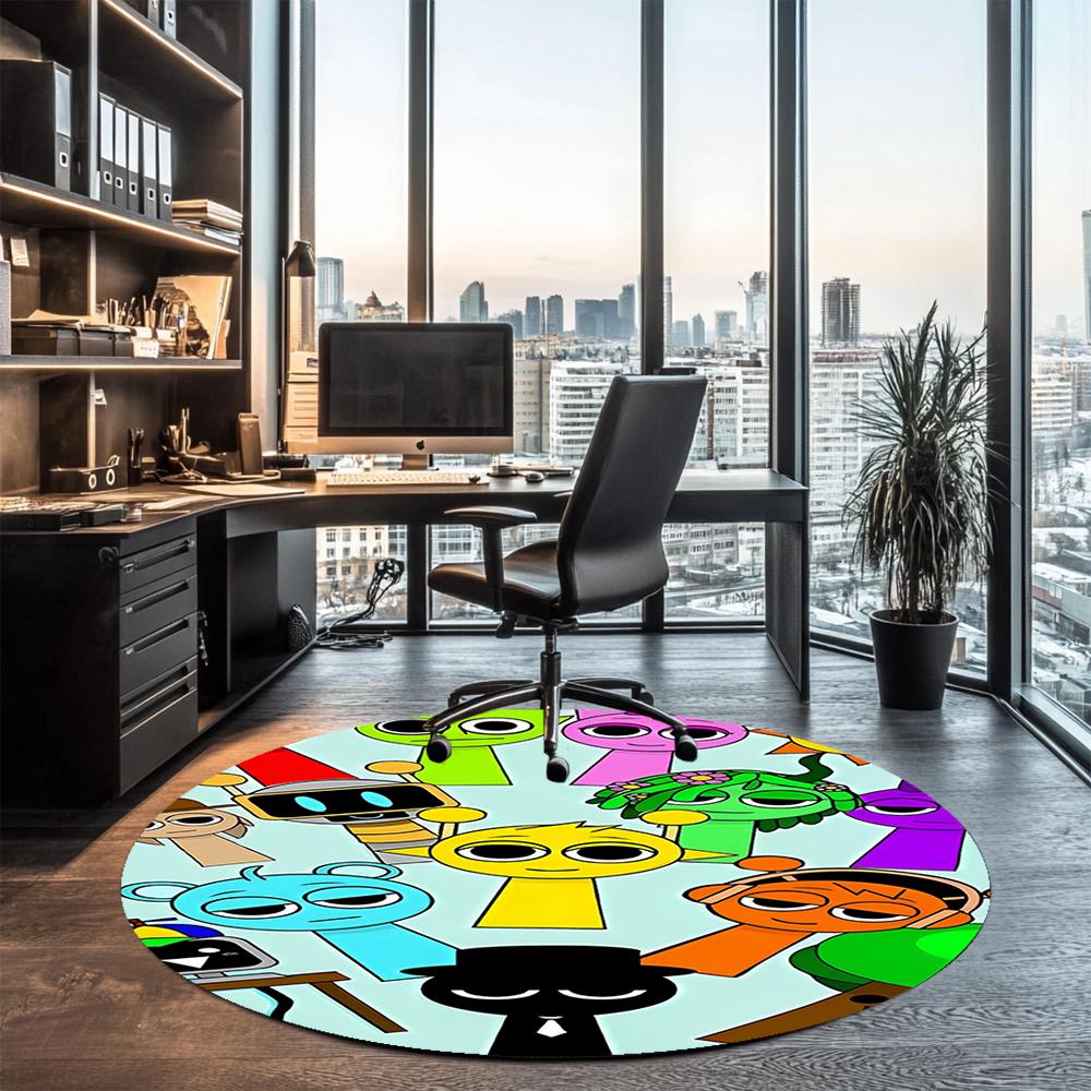 Sprunki Printed Round Rug Carpet Chair Rug Area Rug Entryway Doormats,for Office Chair Living Room Bedroom Kitchen Room.