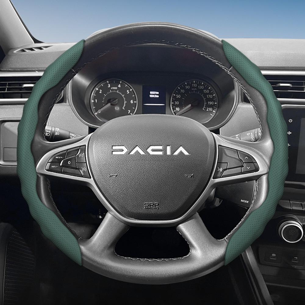 vcxja9 Suitable for Dacia Steering Wheel Cover, Wave-Shaped Sporty Design, Breathable Leather, Segmented Anti-Slip Sweat-Absorbing Protective