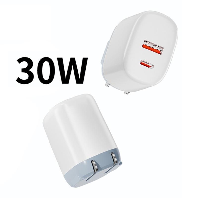 Портативный 30 Вт Power Delivery Быстрая зарядка QC3.0 Зарядный адаптер, Двойной порт Type-C+USB Настенное зарядное устройство Маленький дизайн