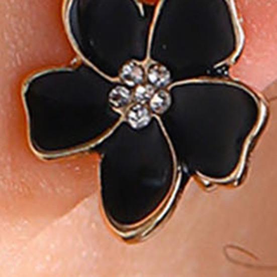 Корейский стиль, черные розы, зажимы для ушей, блестящие серьги-клипсы с инкрустацией стразами, ювелирные изделия