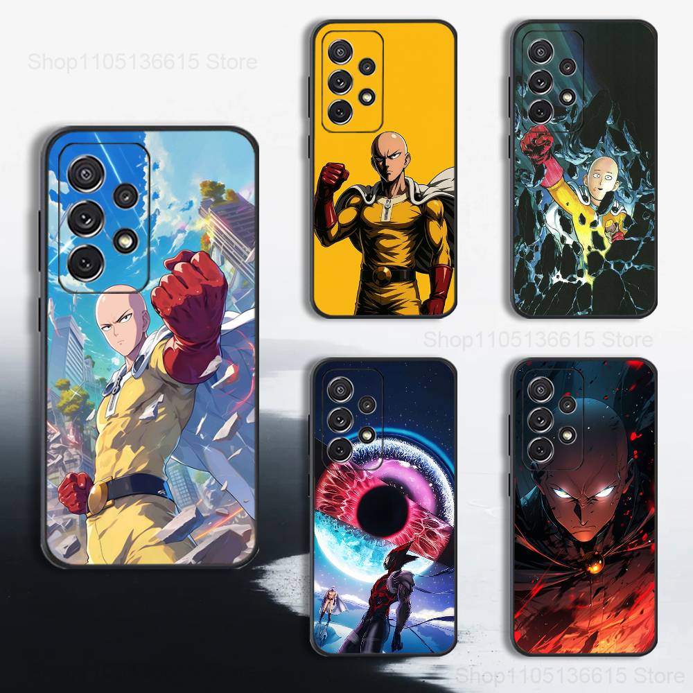 O-One P-Punch Anime Man Phone Case For Samsung S25,S24,S23,S22,S21,S20,S10,Ultra,Plus,Lite,FE,Soft Silicone Black Cover
