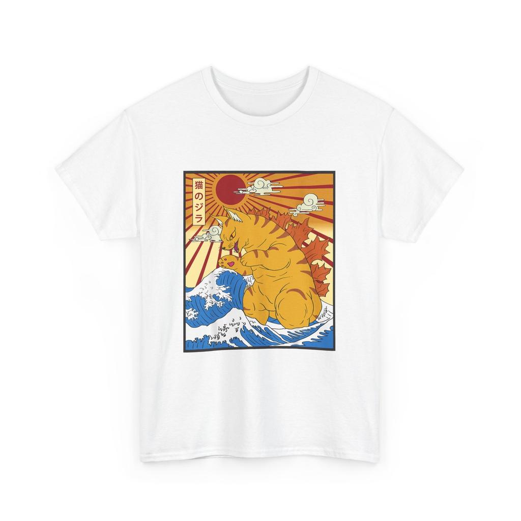 Catzilla Cat T-shirt, Japanese Anime Kawaii Funny Graphic Men T-Shirt