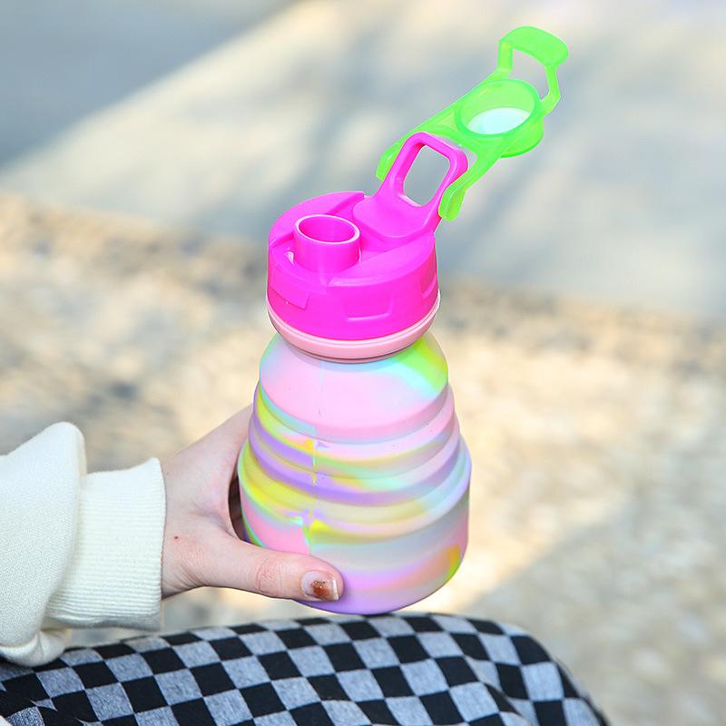 Outdoor Activity Latest Product Silicone Folding Cup with Handle Travel Workout Athletic Water Bottle Hand Warmer Lightweight Anti-Fall Big Belly Cup