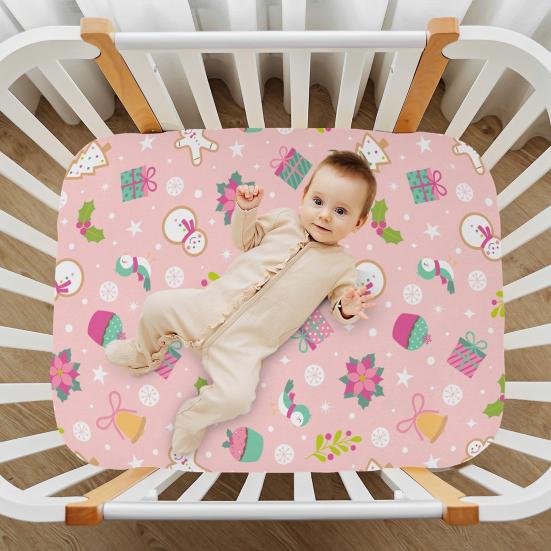 Рождественская простыня на матрас для детской кроватки Дед Мороз Рождественский носок Натяжная простыня для детской кроватки Чехол на матрас для детской кроватки с рождественской елкой для мальчиков и девочек Декор для детской кроватки