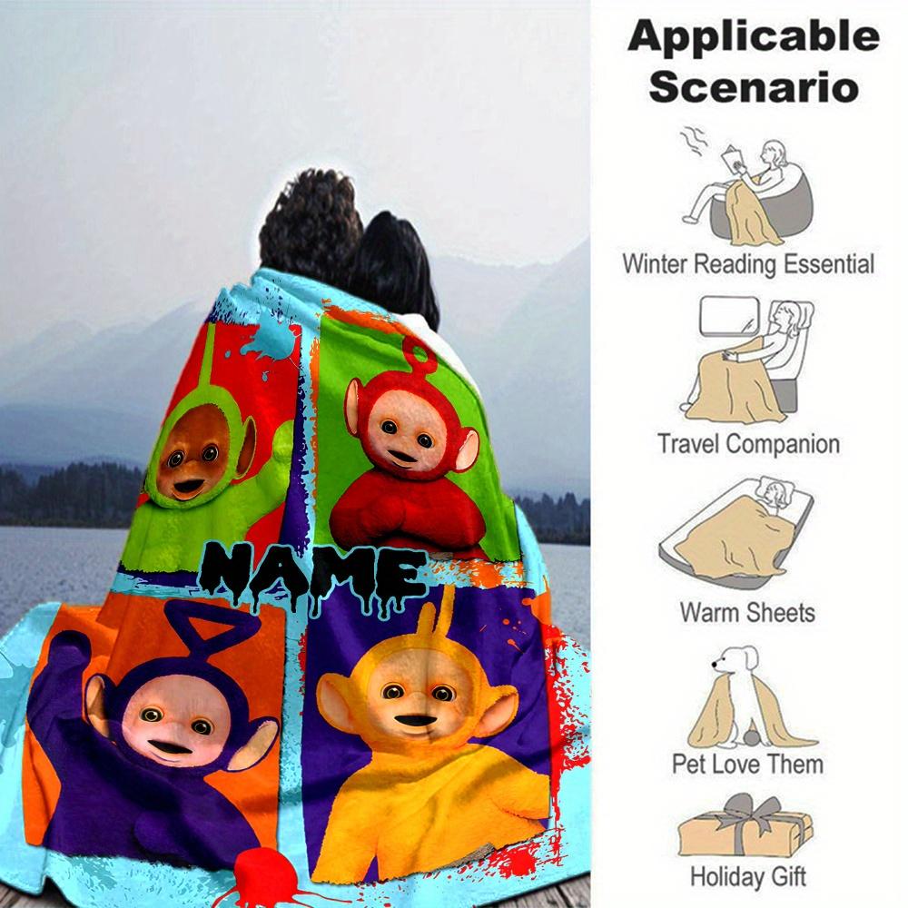 Teletubbies Cartoon Print Blanket Personalized Name Soft Lightweight Versatile Suitable For Sofa Bed Picnic Office Car Travel Machine Washable