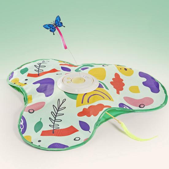 3-in-1 Hide And Seek Cat Toy Interactive Automatic Play Toy with Butterfly Wand And Moving Concealed Feather Kitten Exercise Hunting Game for Indoor