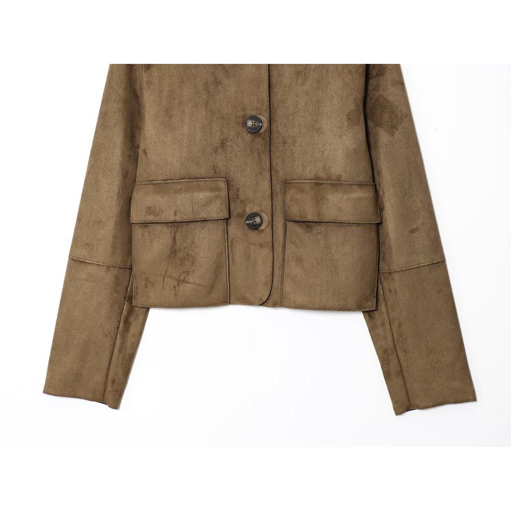 Модная женская куртка-пальто с лацканами и длинными рукавами, замшевой текстуры