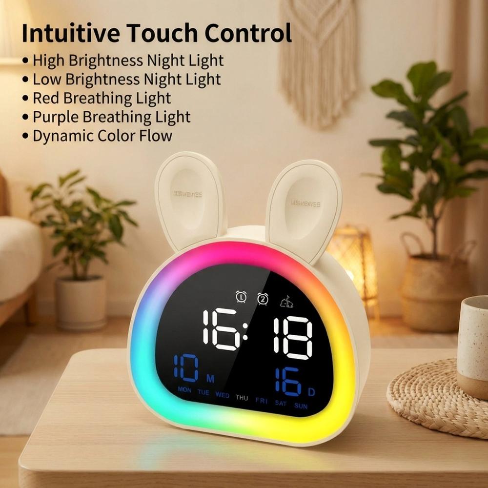 Cute Kids Digital Alarm Clock Color Changing Night Light Date Week Display 6 Tones Bedside Desk Travel for Boys and Girls2