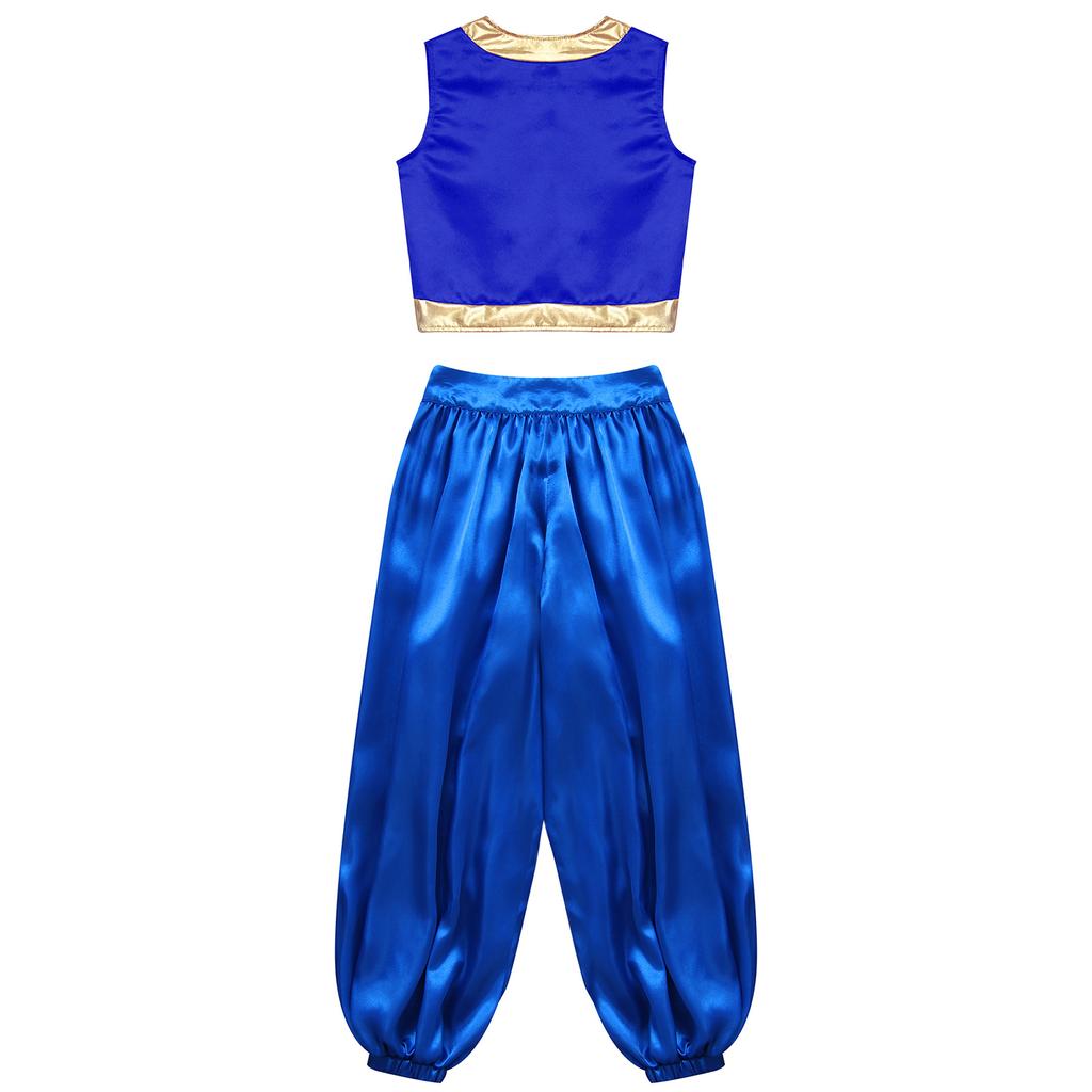 2 шт. Детский костюм для косплея на Хэллоуин, костюм игрового персонажа, арабский костюм, свободный жилет с широкими атласными шароварами, комплект, костюм для переодевания